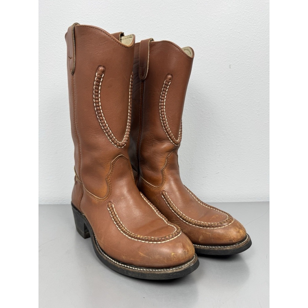 Vintage Double H Boots Mens 6.5D Brown Leather Moc Toe Western Cowboy Work Ranch